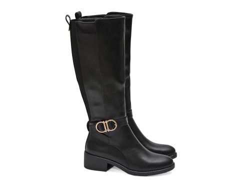 Stivale in simil pelle con cinturini e fascia elastica
