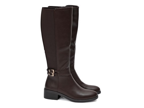 Stivale in simil pelle con fascia elastica e cinturino dorato