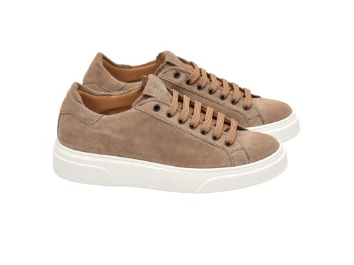 Sneakers stringate in vera pelle scamosciata