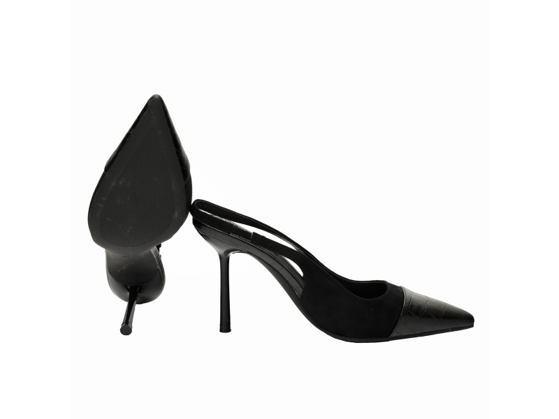 Decolletè in simil-pelle scamosciata con punta pitonata