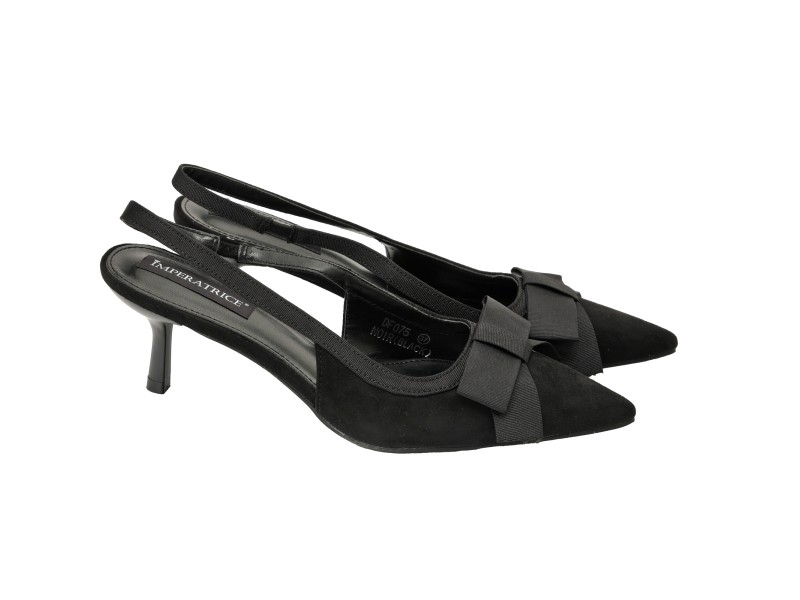 Decolletè in simil-pelle scamosciata con fiocco gross-grain