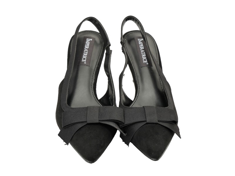 Decolletè in simil-pelle scamosciata con fiocco gross-grain