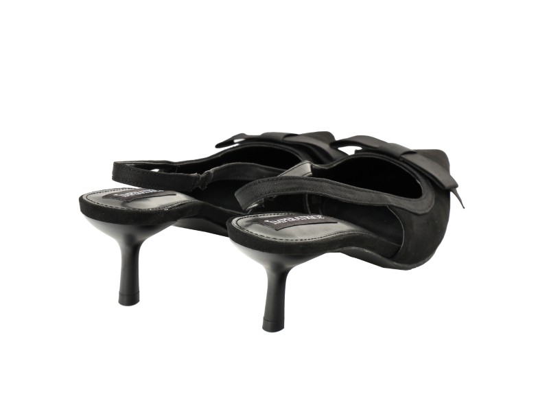 Decolletè in simil-pelle scamosciata con fiocco gross-grain