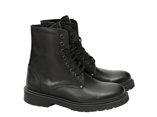 Anfibi in vera pelle con stringhe  e lampo laterale