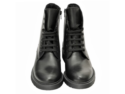 Anfibi in vera pelle con stringhe  e lampo laterale