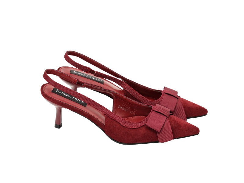 Decolletè in simil-pelle scamosciata con fiocco gross-grain