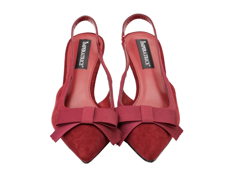 Decolletè in simil-pelle scamosciata con fiocco gross-grain