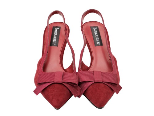 Decolletè in simil-pelle scamosciata con fiocco gross-grain