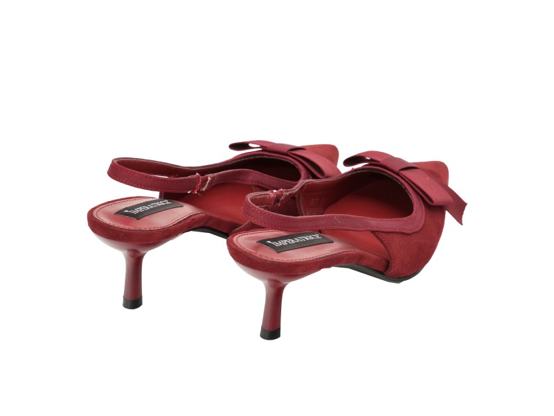 Decolletè in simil-pelle scamosciata con fiocco gross-grain