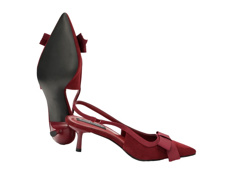 Decolletè in simil-pelle scamosciata con fiocco gross-grain