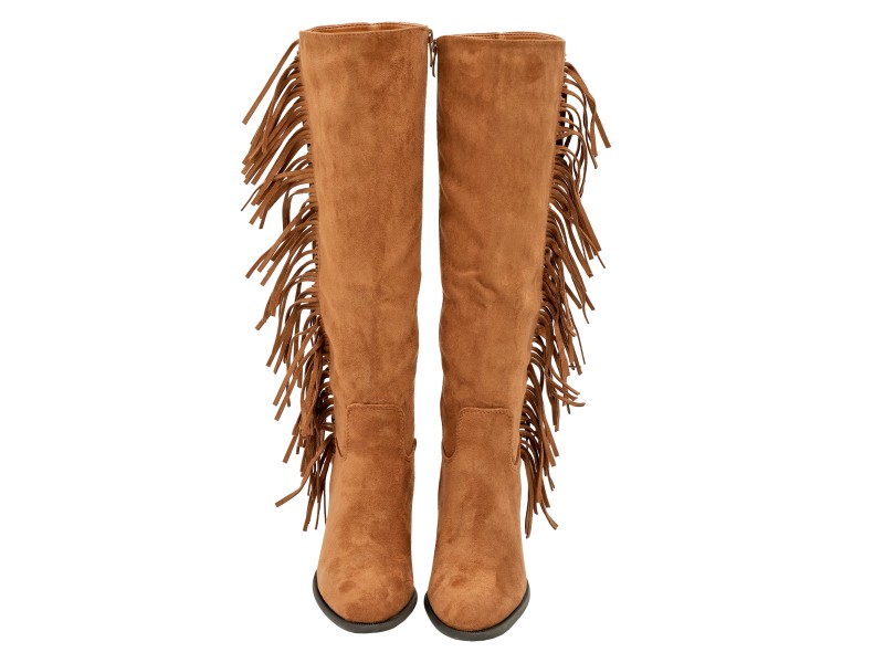 Stivali in simil camoscio con frange e tacco largo