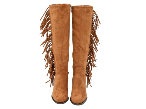 Stivali in simil camoscio con frange e tacco largo