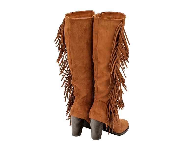 Stivali in simil camoscio con frange e tacco largo