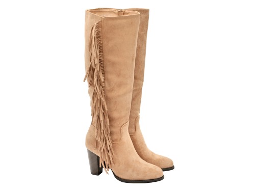 Stivali in simil camoscio con frange e tacco largo