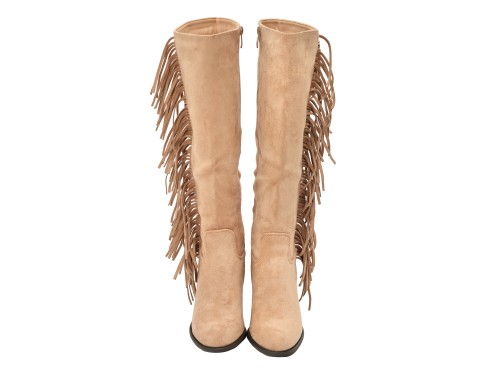 Stivali in simil camoscio con frange e tacco largo