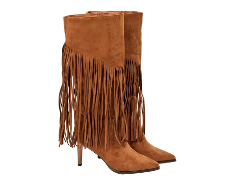 Stivali in simil camoscio con frange e tacco a spillo