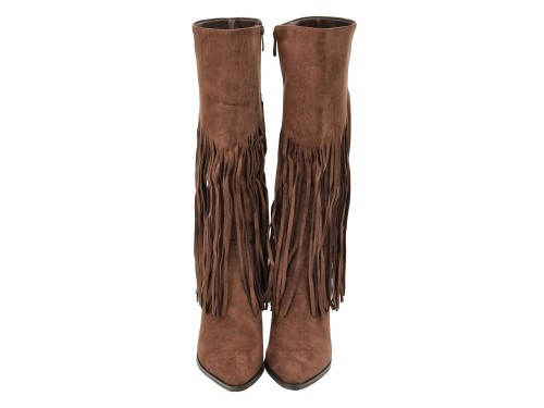 Stivali in simil camoscio con frange e tacco a spillo