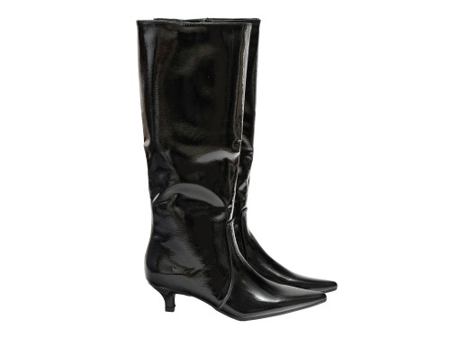 Stivale in simil pelle verniciato effetto naplak con tacco basso