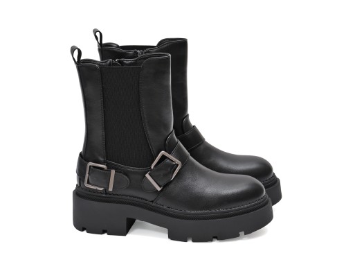 Stivaletto in simil pelle con fascia elastica e cinturini