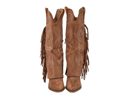 Stivale texano in simil camoscio con ricami e frange