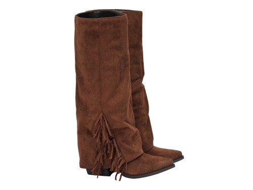 Stivale scamosciato con risvolto e frange