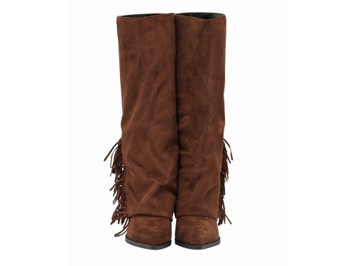 Stivale scamosciato con risvolto e frange