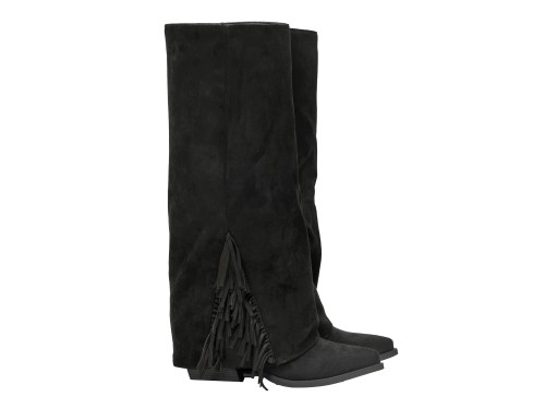 Stivale scamosciato con risvolto e frange