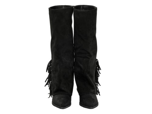 Stivale scamosciato con risvolto e frange