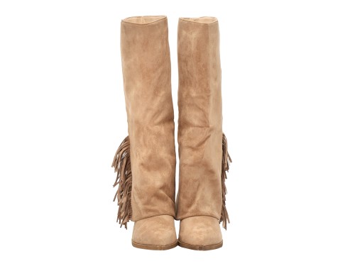 Stivale scamosciato con risvolto e frange
