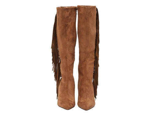 Stivali scamosciati con frange e tacco a spillo