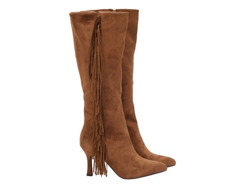 Stivali scamosciati con frange e tacco a spillo