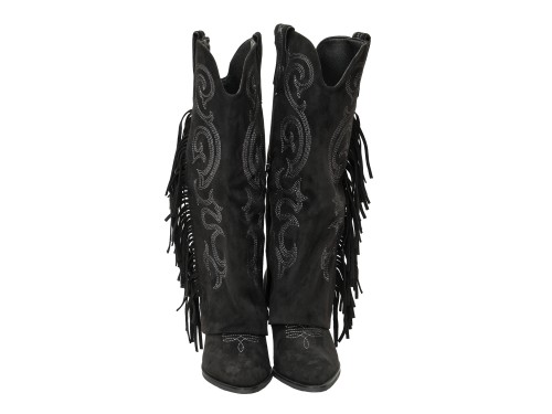 Stivale texano in simil camoscio con ricami e frange