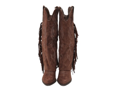 Stivale texano in simil camoscio con ricami e frange
