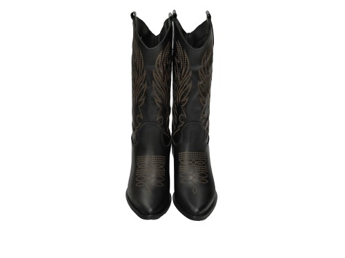 Stivaletti texani in vera pelle di vitello laserata con tacco comodo