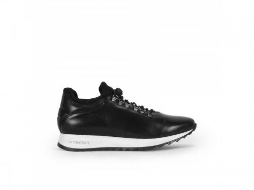 Sneakers in vera pelle crust con lacci elastici nero