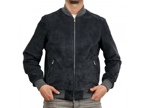 Bomber in camoscio blu