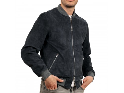 Bomber in camoscio blu