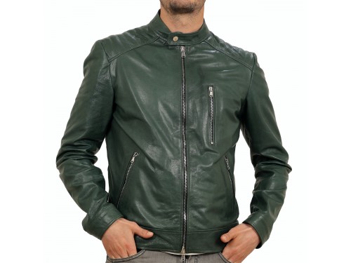 Biker in pelle di vitello vegetale verde