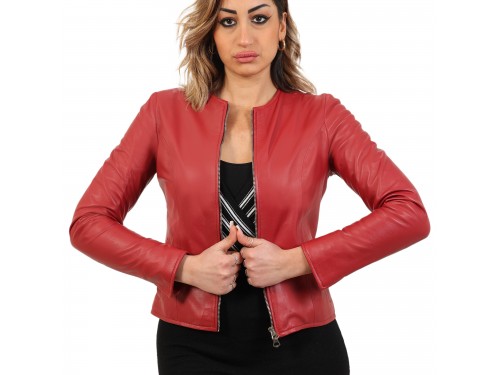 Giubbino in pelle di vitello nappa bordeaux